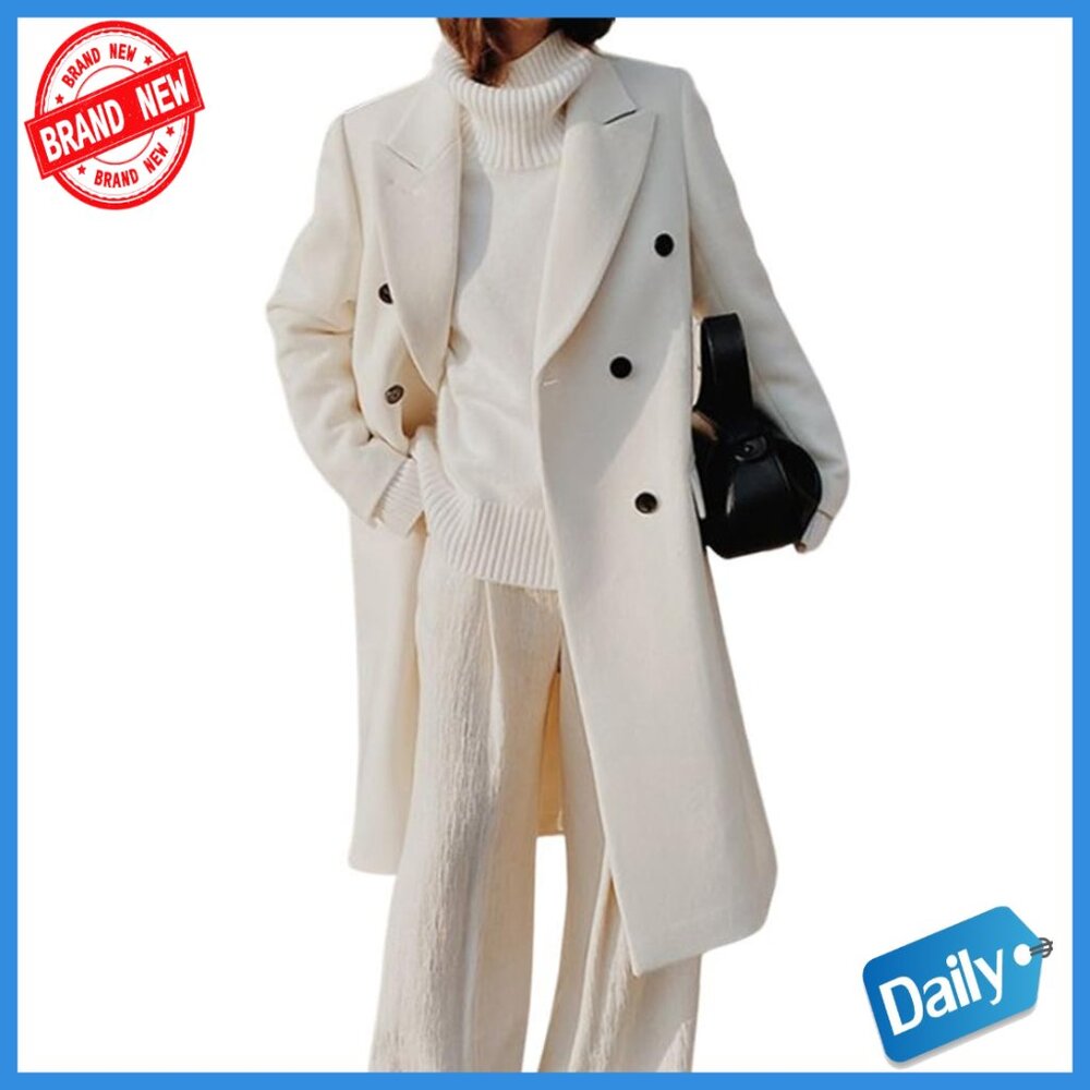 Women's Wool Pea Coat Double Breasted Notched Lapel Winter Overcoat